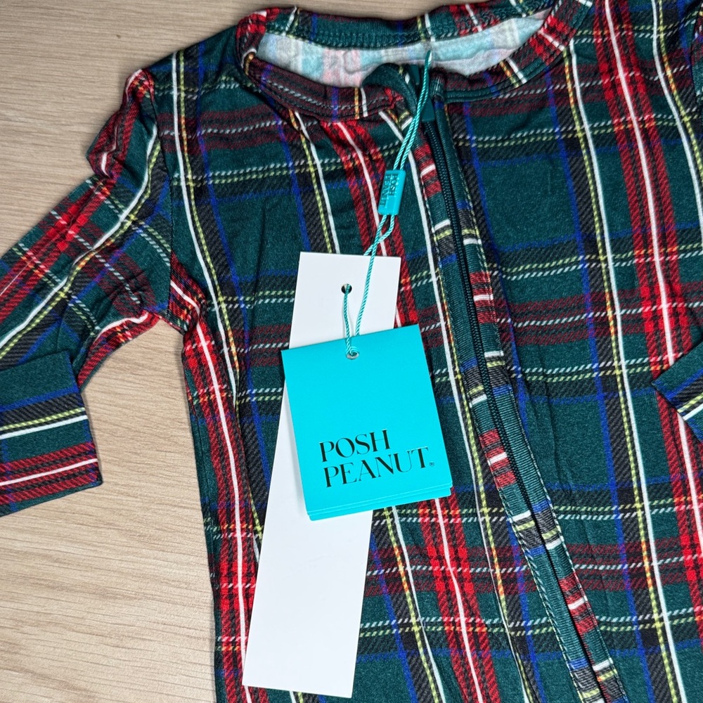 Posh Peanut Green and Red Plaid Kids Footie - Picture 5 of 7